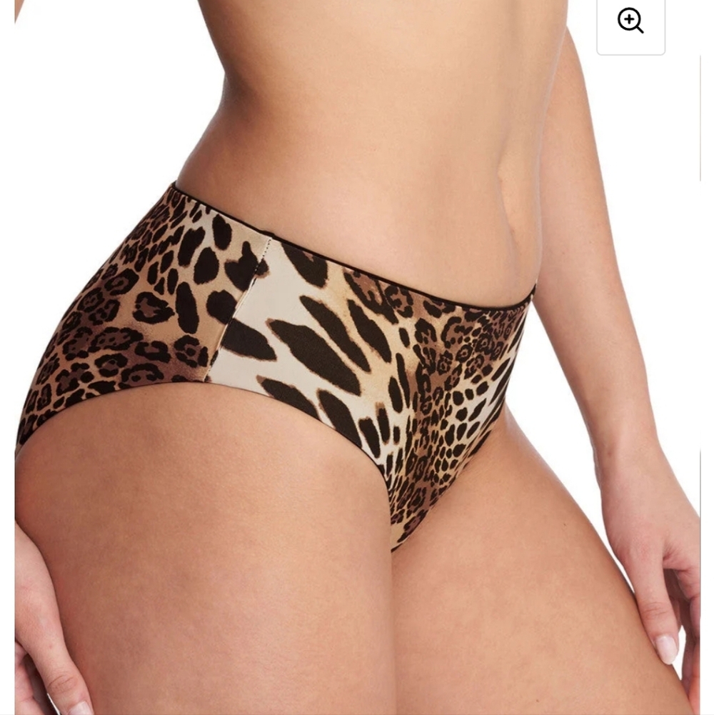 NATORI RIVIERA REVERSIBLE BIKINI BOTTOM IN LUXE LEOPARD /BLACK / SZ:LARGE